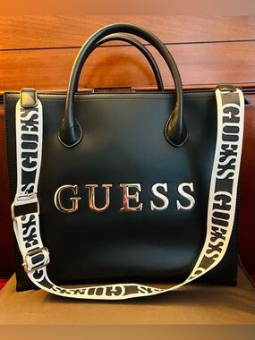 GUESS Black Logo Tote with Branded Strap Extra large suitcase bag